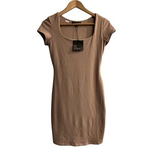 See You Monday Tan Ribbed Bodycon MIDI Dress Size Large NWT
